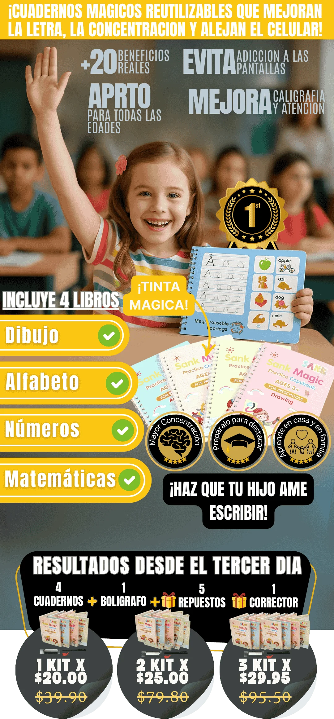 Cuadernos mágicos reutilizables premium que mejoran la letra, la concentración y alejan el celular. 📚✨